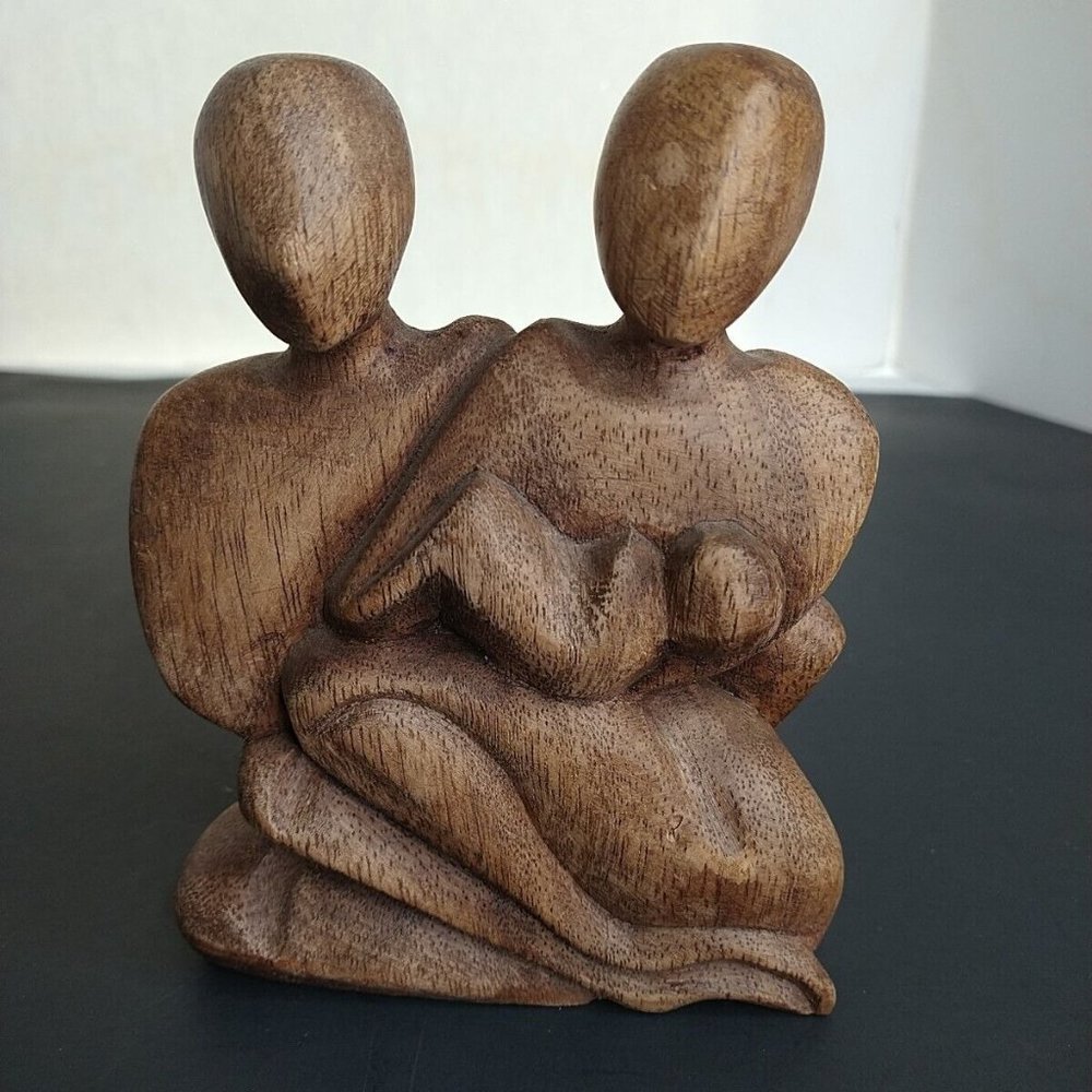 Tanami  Carved Wooden Family Statue Made In Indonesia 5" X 6" Brown